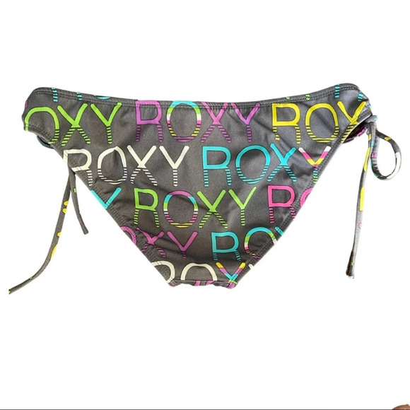 🛍️3/$40 Roxy Swimwear Graphic Bikini Bottom Tie Sides Black Size Small - Picture 2 of 5